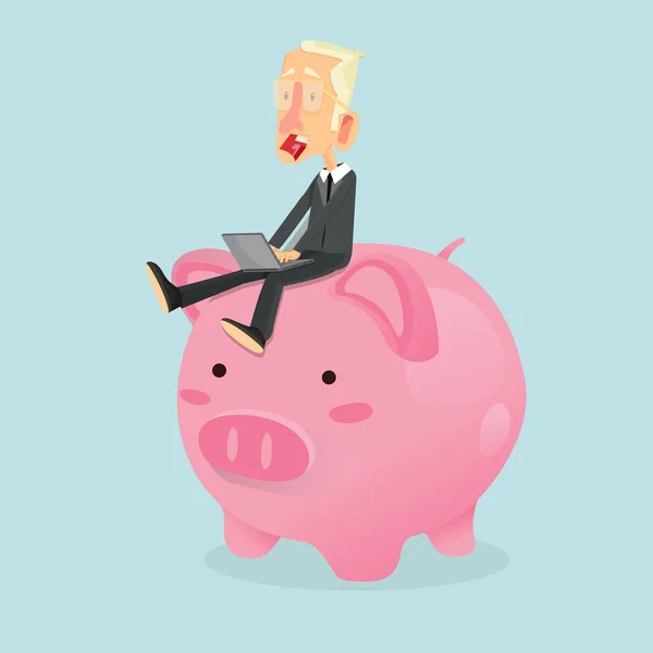 Businessman Sitting Piggy Bank — Stock Vector