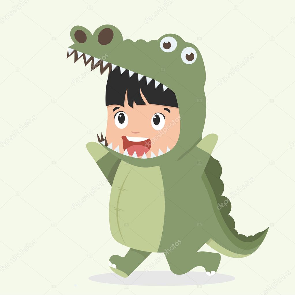 Cute kid crocodile costume cartoon