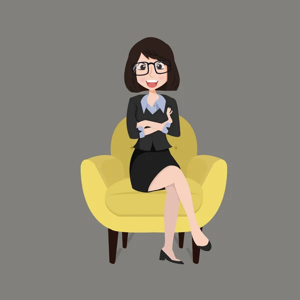 Geschäftsfrau Sitzt Auf Gelbem Modernen Stuhl — Stockvektor
