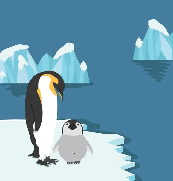 Emperador Pingüinos Con Polluelo Témpano Hielo — Archivo Imágenes Vectoriales