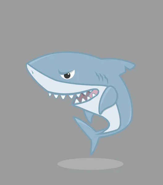 Roztomilá Žralok Kreslená Postavička Vektor — Stockový vektor