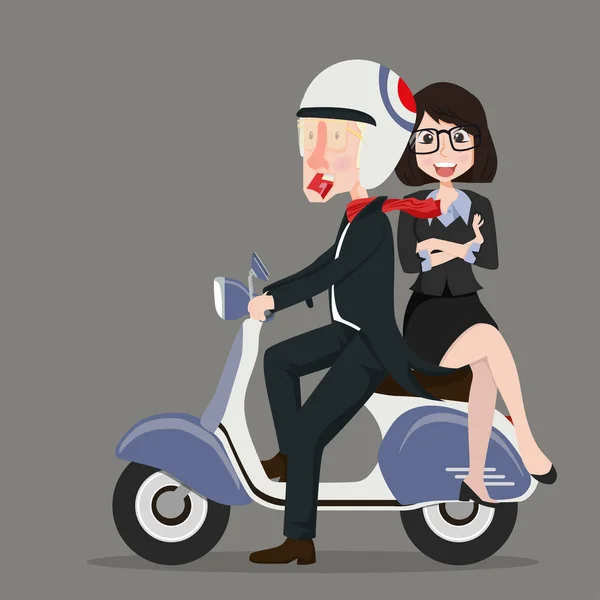 Man Met Een Meisje Een Scooter Rijden — Stockvector
