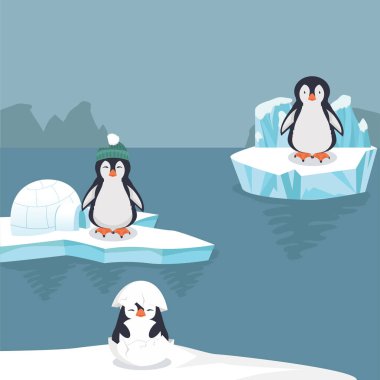 Penguenler kutup arka planda