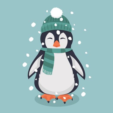 Penguen yeşil şapka ve atkı