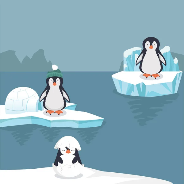 Пингвины Арктическом Фоне — стоковый вектор