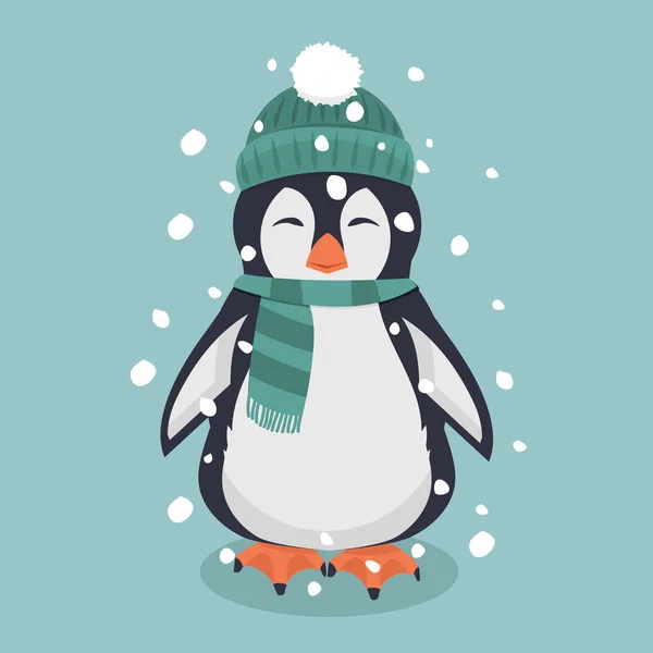 Pinguino Con Cappello Verde Sciarpa — Vettoriale Stock