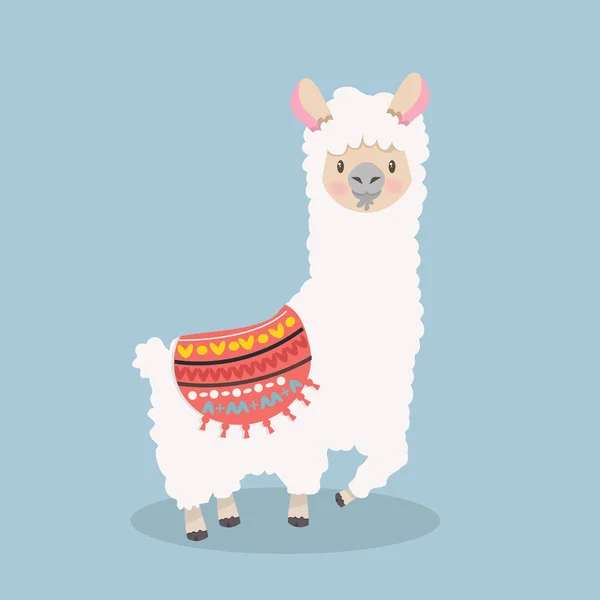 Schattig Lama Alpaca Pluizig — Stockvector