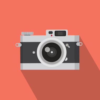 Düz tasarım vektör vintage fotoğraf makinesi uzun gölge ile
