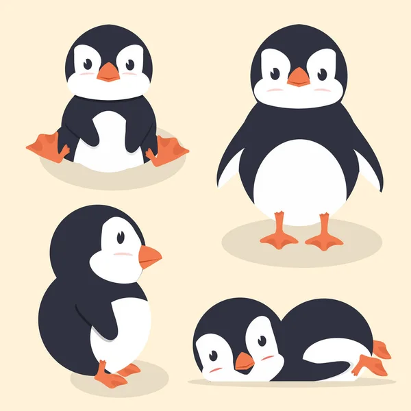 Lindo Pequeño Conjunto Vector Pingüino — Vector de stock