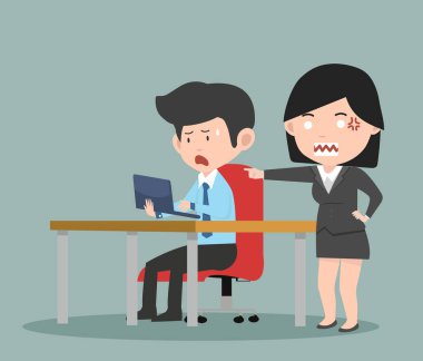 Kızgın patronla çalışan bir işadamı.