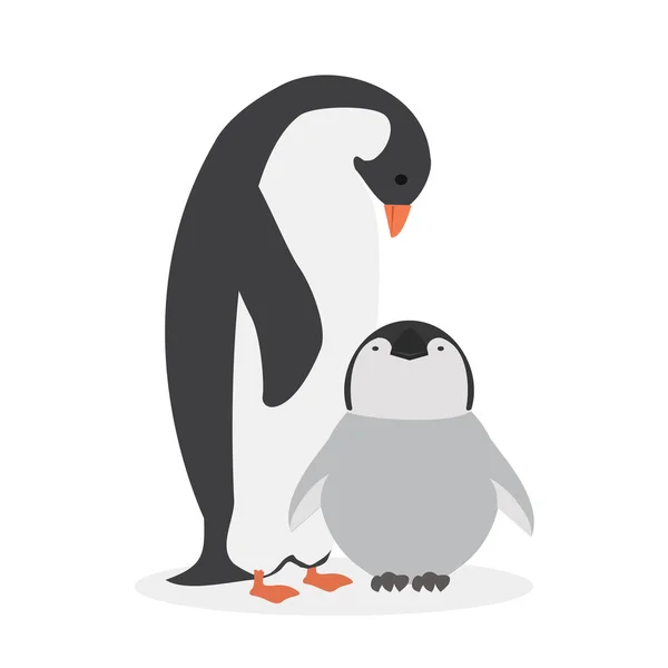 Gelukkig Pinguïn Met Kuiken Vector — Stockvector