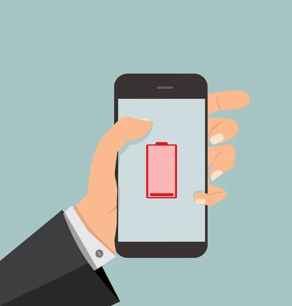 Ręczne Trzymanie Smartfona Pusty Czas Pracy Baterii — Wektor stockowy