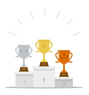 Zafer kupaları konseptiyle kazanan podyum.