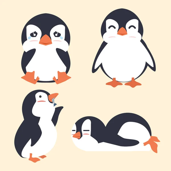 Cute Tłuszczu Wektor Pingwina Zestaw — Wektor stockowy