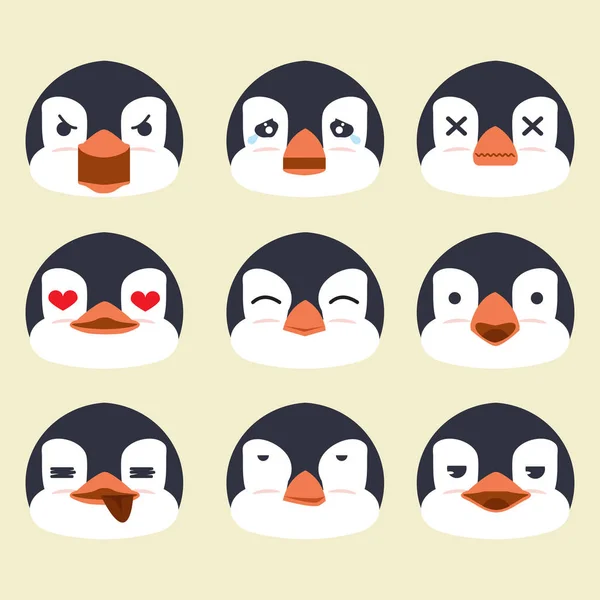 Pingüinos Cara Emoción Vector Conjunto — Archivo Imágenes Vectoriales