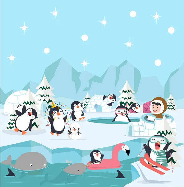 Zima Biegun Północny Koncepcja Pingwiny Arktyczne — Wektor stockowy