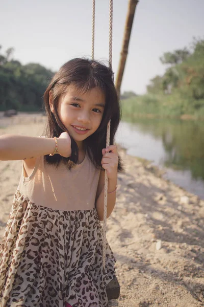 Little Girl Sitting Swing — Stock Photo, Image