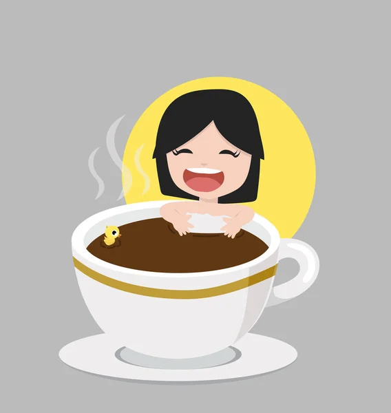 Chica Tomar Baño Taza Café Caliente — Vector de stock