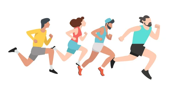 Ομάδα Running Άνδρες Και Γυναίκες Αθλητικό Υπόβαθρο — Διανυσματικό Αρχείο