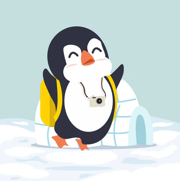 Pingüino Con Igloo Vector Casa Hielo — Archivo Imágenes Vectoriales