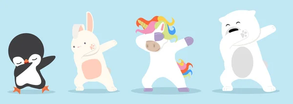 Dabbing Cartoon Animals Dancing Sign Set — Stock Vector