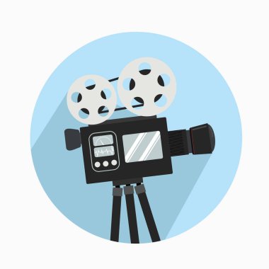 retro cinema film camera with long shadow