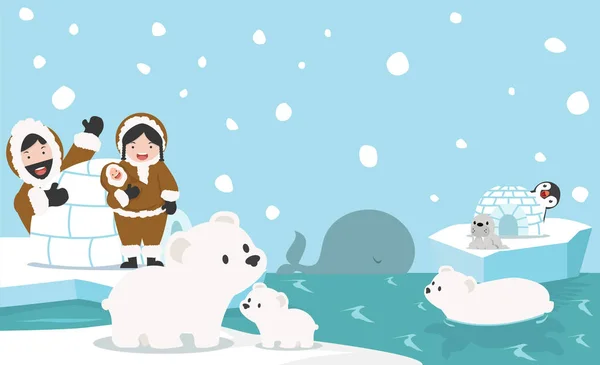 Polo Nord Animali Vettore Sfondo — Vettoriale Stock
