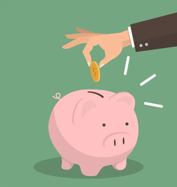 Hand Business Putting Coin Piggy Bank Savings Concept Growth — Stockový vektor