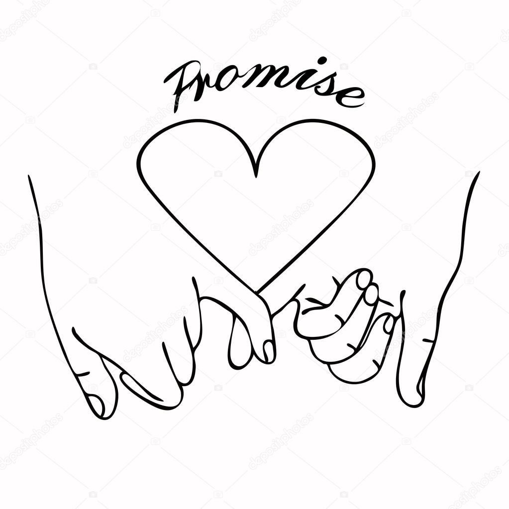 Pinky Promise outline vector with heart.