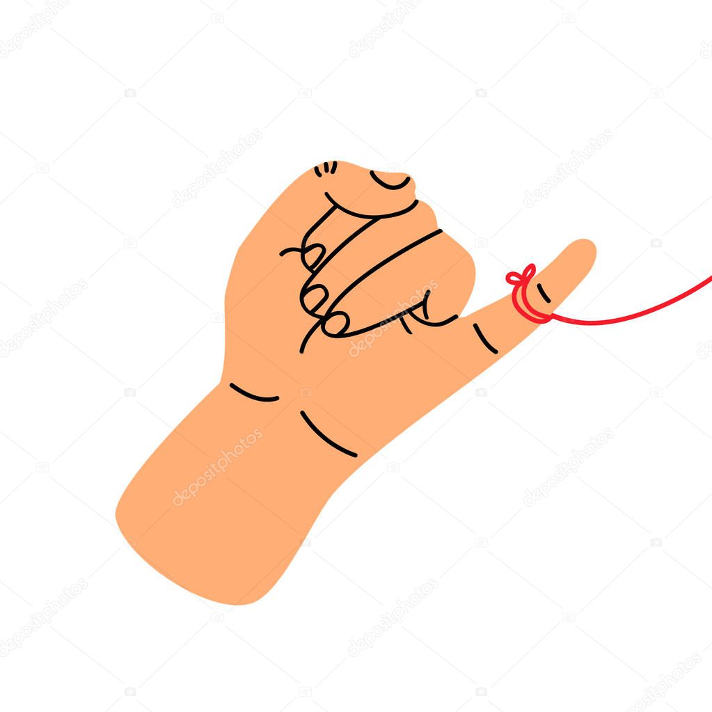 little finger making gesture of promise with red thread