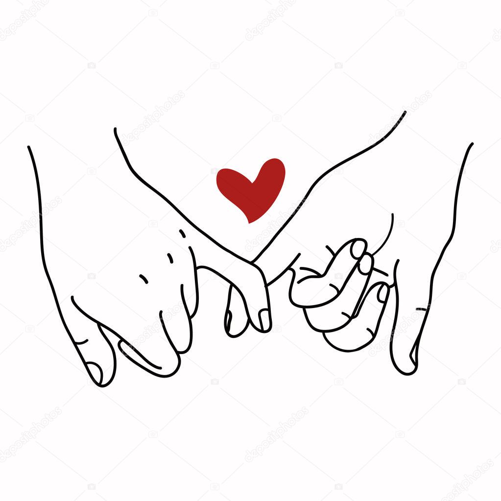 Pinky Promise outline vector with red heart concept