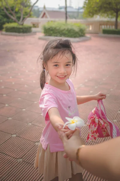 Portrait Cute Little Girl Giving Flower — Stock Photo, Image