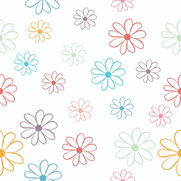 Cute Hand Draw Color Flowers Seamless Pattern — Stock Vector