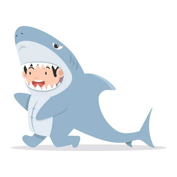 Cute Kid Characters Shark Costume — 图库矢量图片