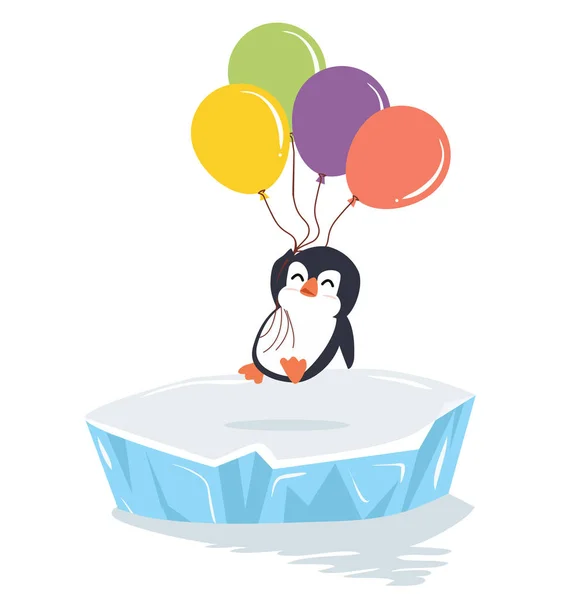 Счастливый Пингвин Держит Воздушные Шары Льдине — стоковый вектор