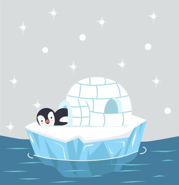 Pingwin Śpi Lodowcu Igloo — Wektor stockowy