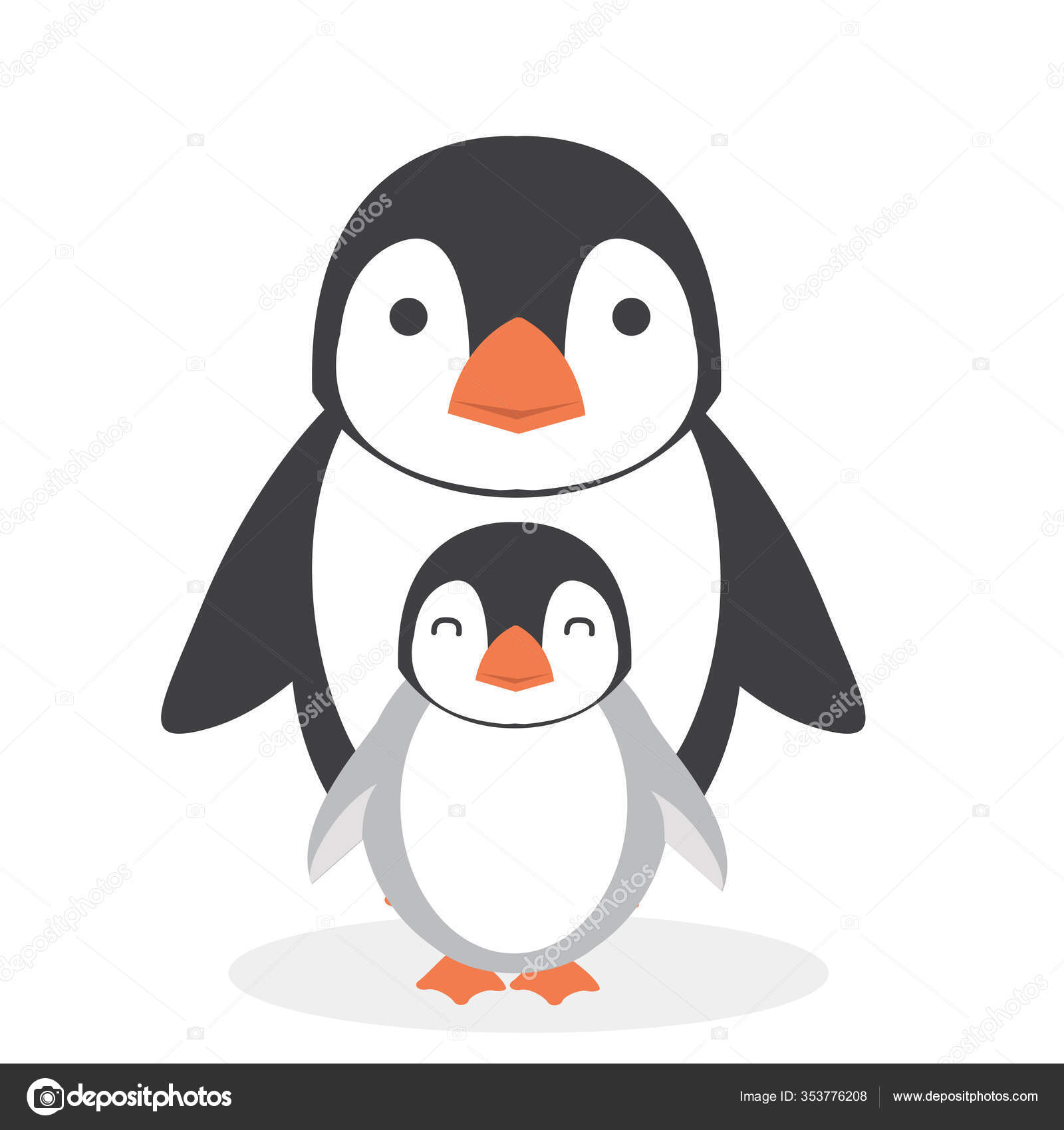 Feliz Pingüino Dibujos Animados Con Vector Polluelo Vector de stock  #353776208 de ©focus_bell@hotmail.co.th, image size:1600x1700