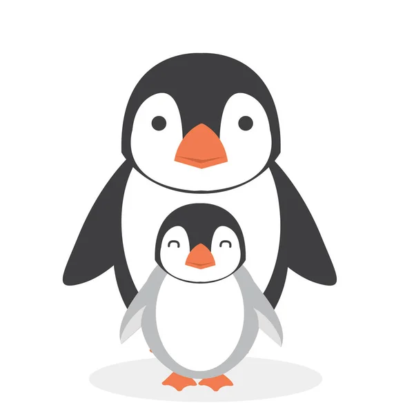 Glücklicher Cartoon Pinguin Mit Küken Vektor — Stockvektor