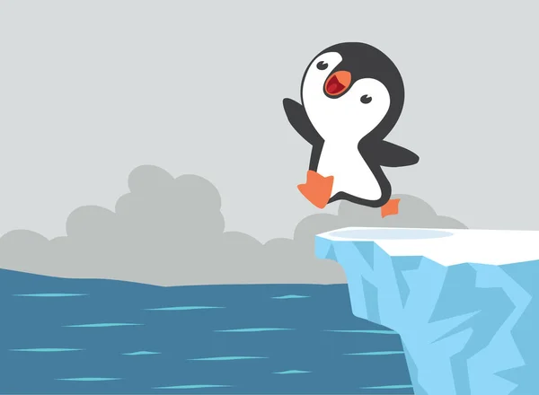 Pinguim Bonito Pulando Iceberg — Vetor de Stock