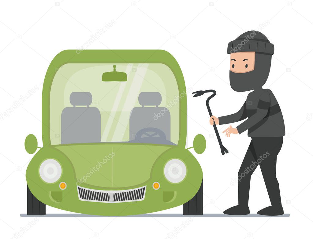 Green car front view with thief