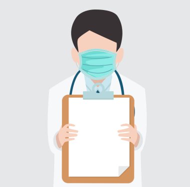 Doktor elinde bir pano vektörü çizimi tutuyor