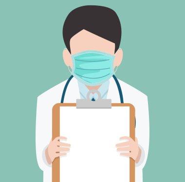 Boş bir belgeyi gösteren bir pano tutan doktor.
