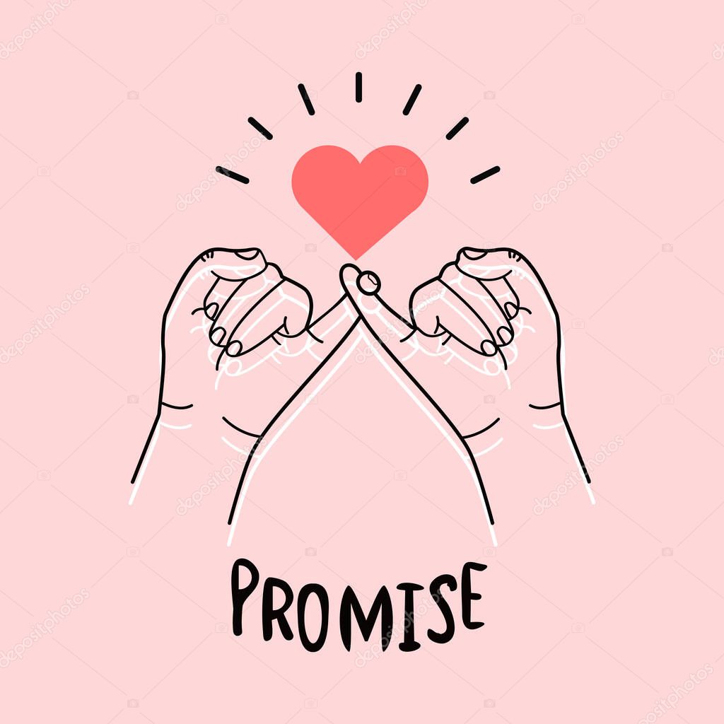 Hand drawn pinky promise on pink background