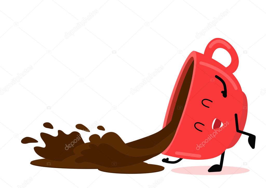 Spilled coffee red cup charecter vector concept