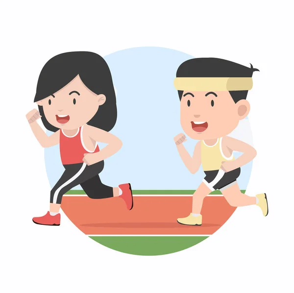 Man Woman Jogging Marathon Racetrack Flat Style — Stock Vector