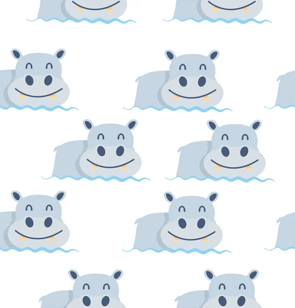 Mignon Hippopotame Sur Vecteur Sans Couture Eau — Image vectorielle