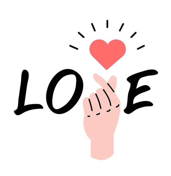 Mão Com Sinal Mini Coração Com Palavra Amor —  Vetores de Stock
