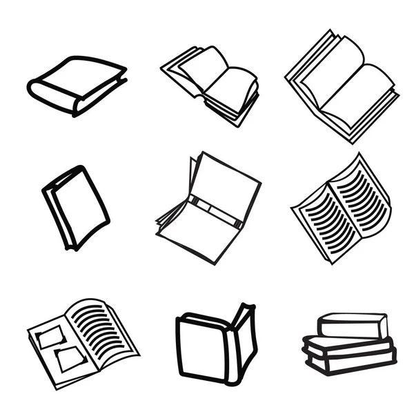 Libro Dibujado Mano Icono Conjunto — Vector de stock