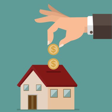 Ev domuzcuğu banka vektörüne para koymak