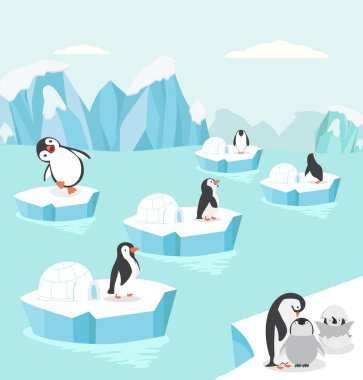 Kuzey Kutbu 'ndaki penguenler arka planda